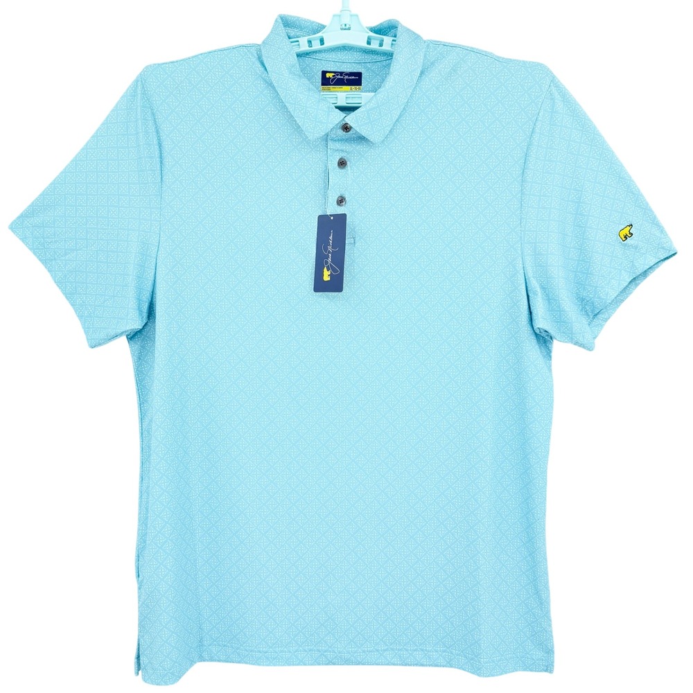 Jack Nicklaus Men's Blue Geometric Polo Shirt XL Moisture Wicking Sun Protection